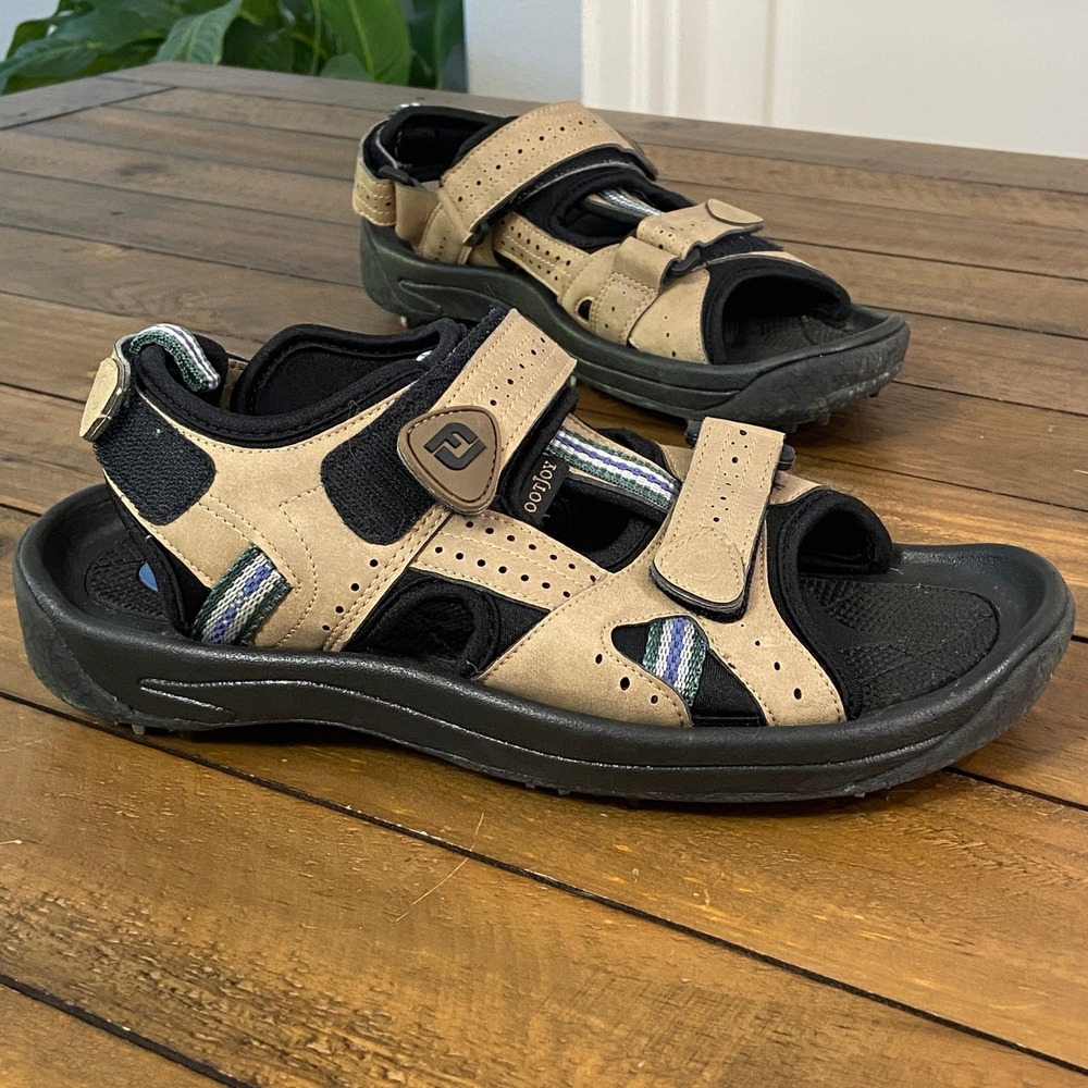 FootJoy Mens Specialty Golf Sandals Tan Black Spiked 48786 Size 10 M